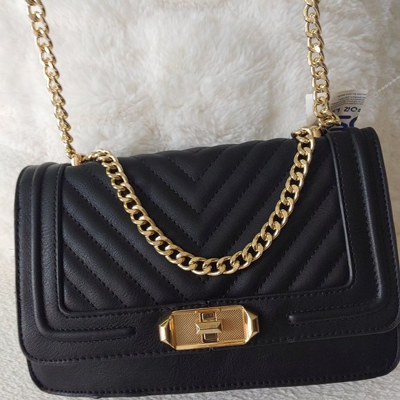 NWT ALDO Black Chevron Quilted Purse Shoulderbag Crossbody Turnlock - Picture 3 of 12